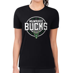 Milwaukee Bucks G-III 4Her by Carl Banks Women's Super-Slim Lightweight Pinstripe Circle Graphic T-Shirt Black