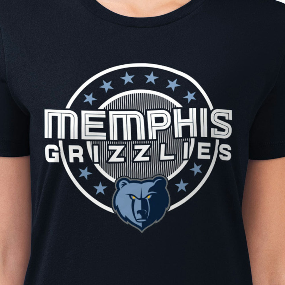 Memphis Grizzlies G-III 4Her by Carl Banks Women's Super-Slim Lightweight Pinstripe Circle Graphic T-Shirt Navy