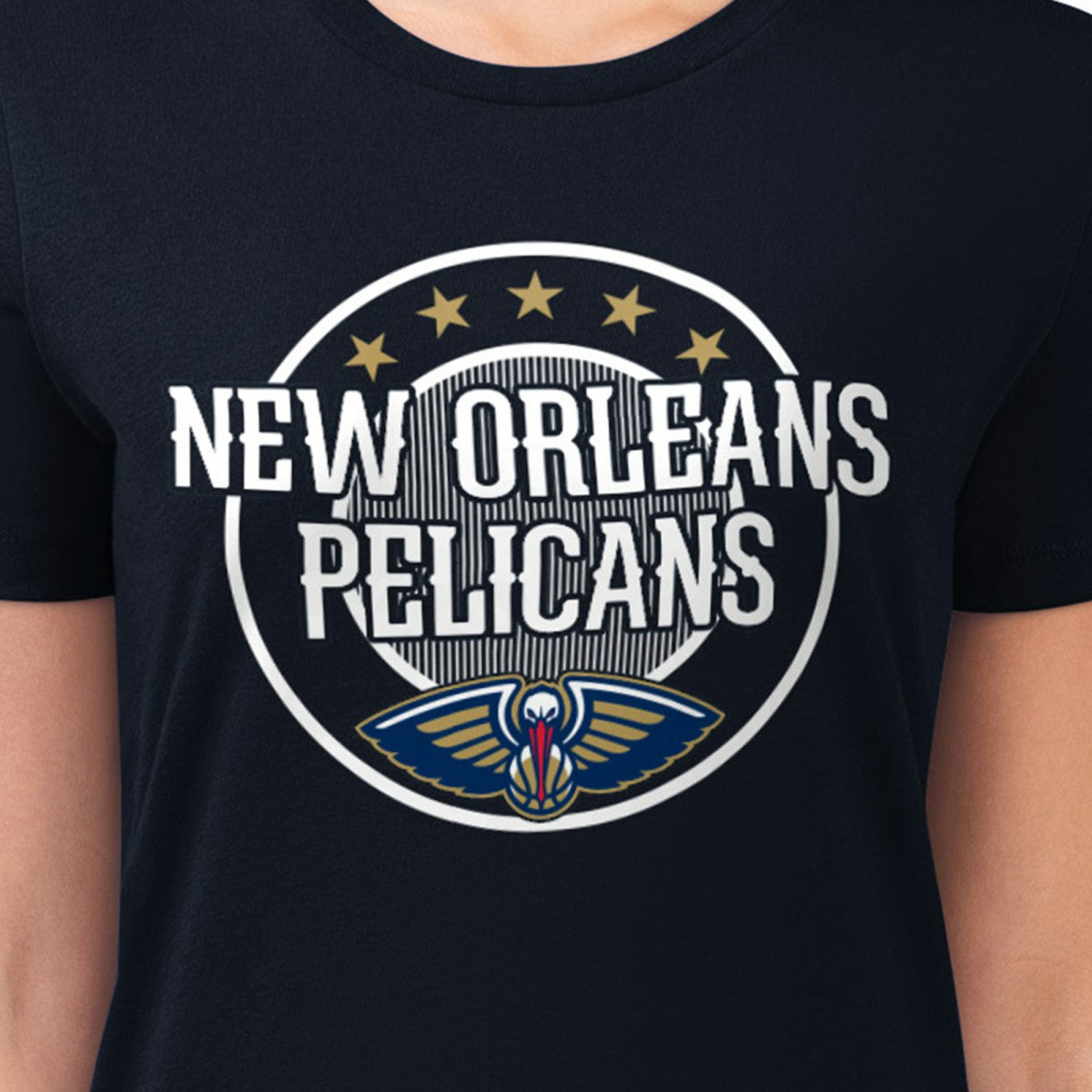 New Orleans Pelicans G-III 4Her by Carl Banks Women's Super-Slim Lightweight Pinstripe Circle Graphic T-Shirt Navy