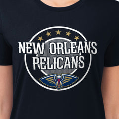 New Orleans Pelicans G-III 4Her by Carl Banks Women's Super-Slim Lightweight Pinstripe Circle Graphic T-Shirt Navy