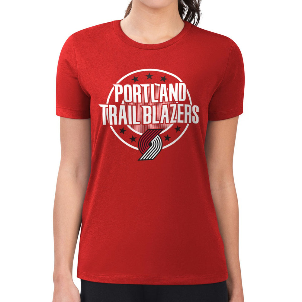 Portland Trail Blazers G-III 4Her by Carl Banks Women's Super-Slim Lightweight Pinstripe Circle Graphic T-Shirt Red