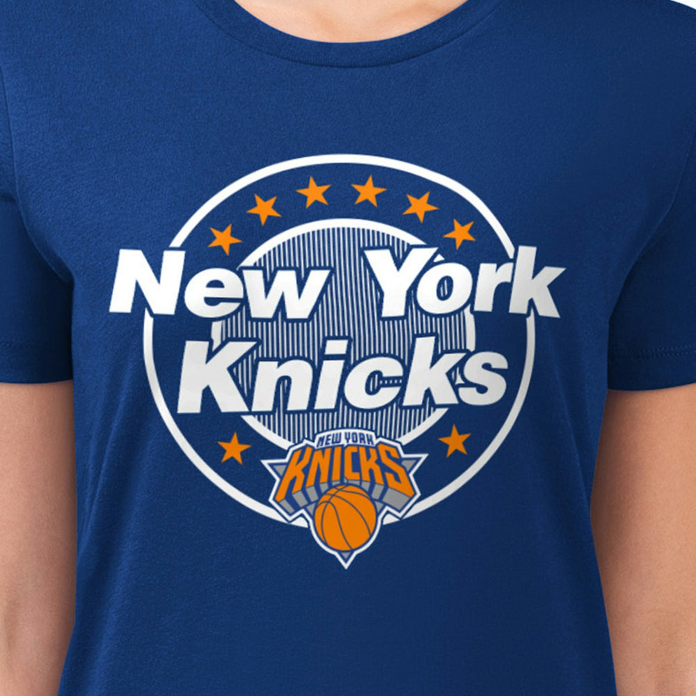 New York Knicks G-III 4Her by Carl Banks Women's Super-Slim Lightweight Pinstripe Circle Graphic T-Shirt Blue