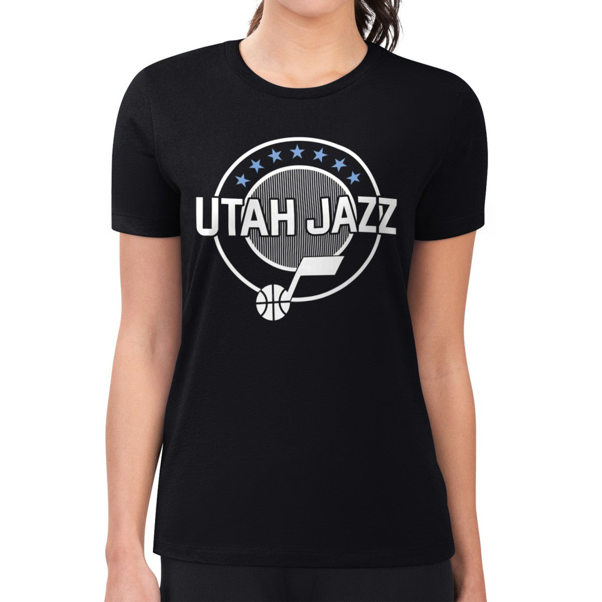 Utah Jazz G-III 4Her by Carl Banks Women's Super-Slim Lightweight Pinstripe Circle Graphic T-Shirt Black