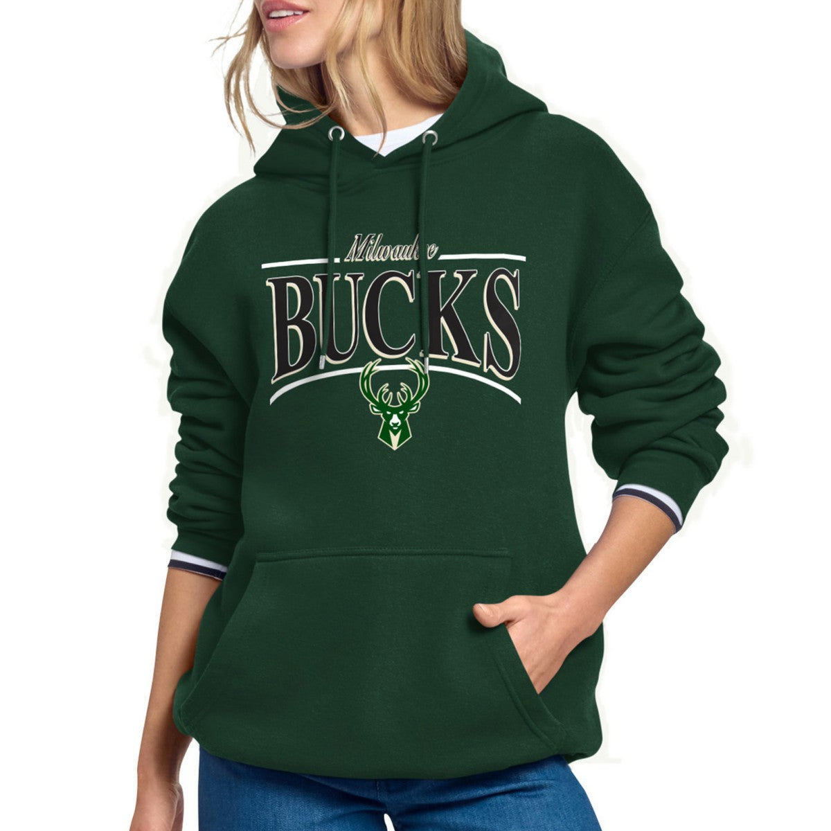 Milwaukee Bucks Starter Women's Arch Stripe Fleece Hoodie Hunter Green