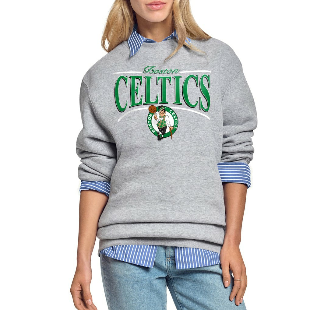 Boston Celtics Starter Women's Arch Stripe Fleece Crewneck Sweatshirt Gray