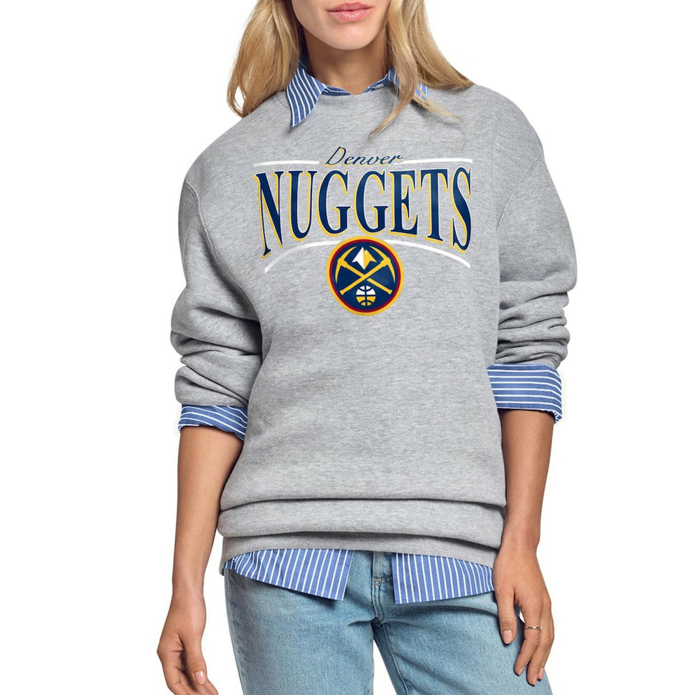 Denver Nuggets Starter Women's Arch Stripe Fleece Crewneck Sweatshirt Gray