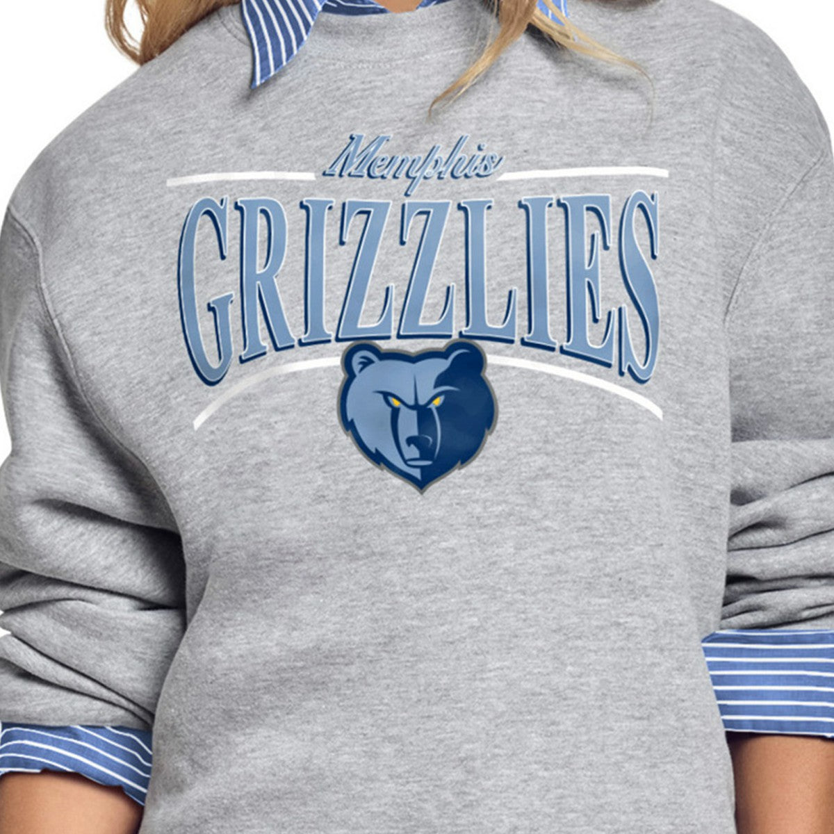 Memphis Grizzlies Starter Women's Arch Stripe Fleece Crewneck Sweatshirt Gray