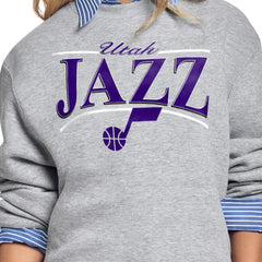 Utah Jazz Starter Women's Arch Stripe Fleece Crewneck Sweatshirt Gray