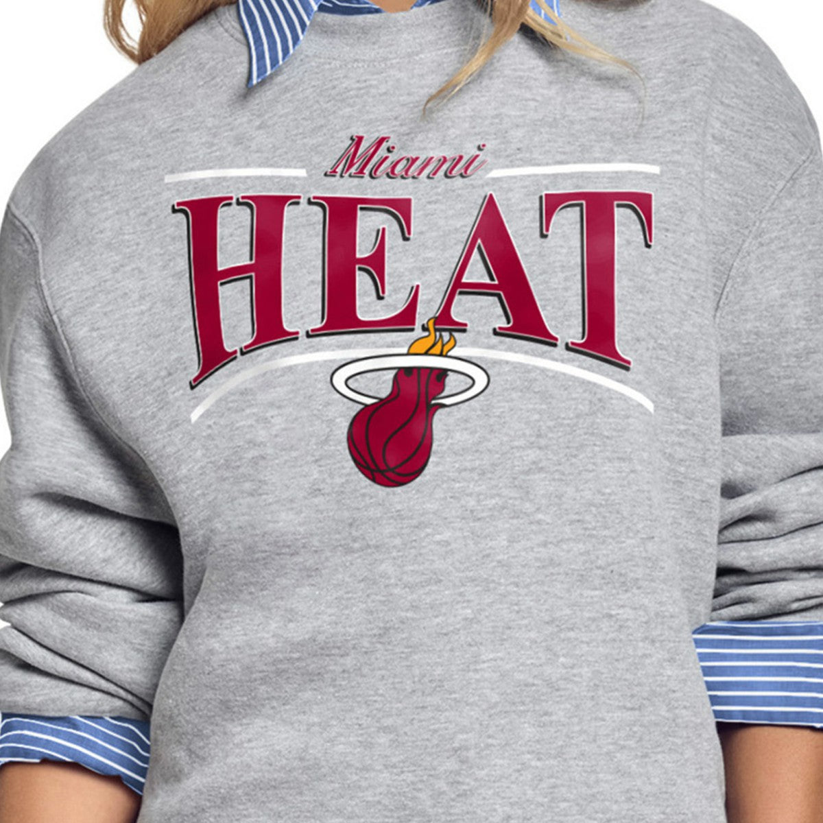 Miami Heat Starter Women's Arch Stripe Fleece Crewneck Sweatshirt Gray