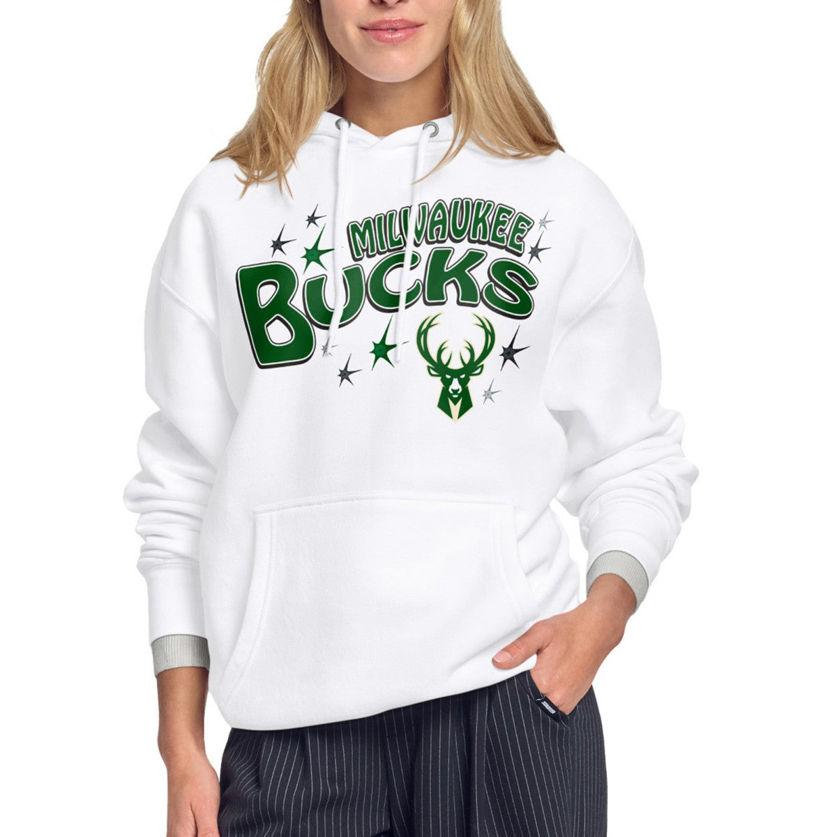 Milwaukee Bucks Starter Women's Fireworks Fleece Hoodie White