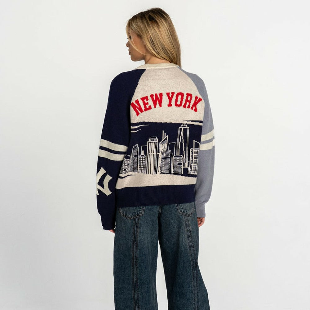 New York Yankees The Wild Collective Women's Boxy Jacquard Sweater Discount
