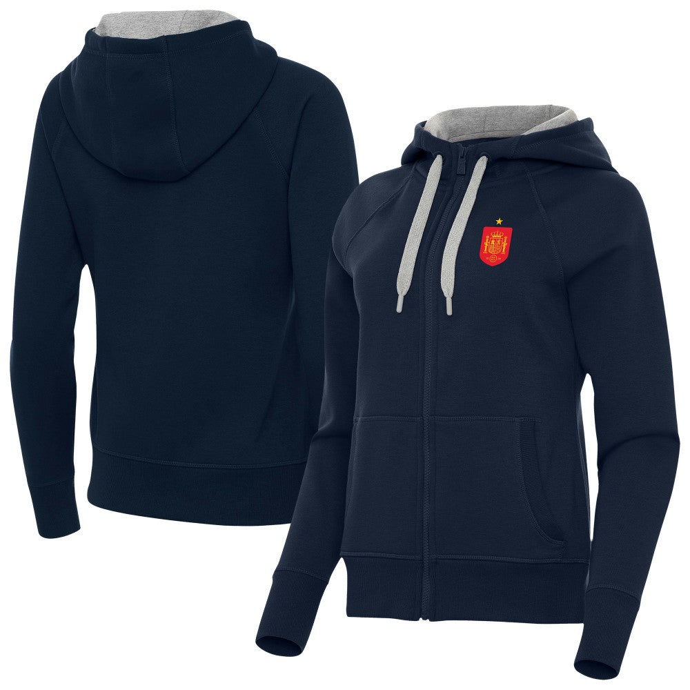 Spain National Team Antigua Women's Takeover Fleece Raglan Full-Zip Hoodie Navy