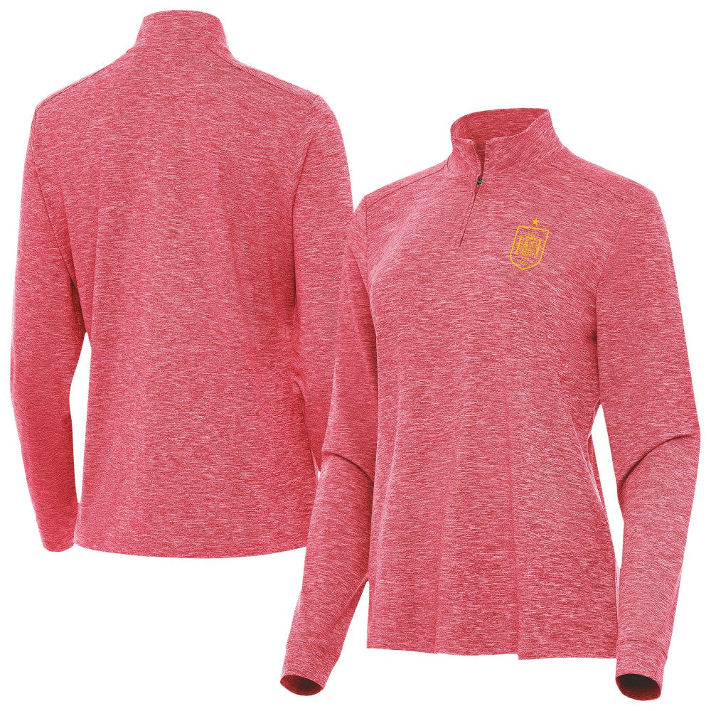 Spain National Team Antigua Women's Quarter-Zip Pullover Heather Red