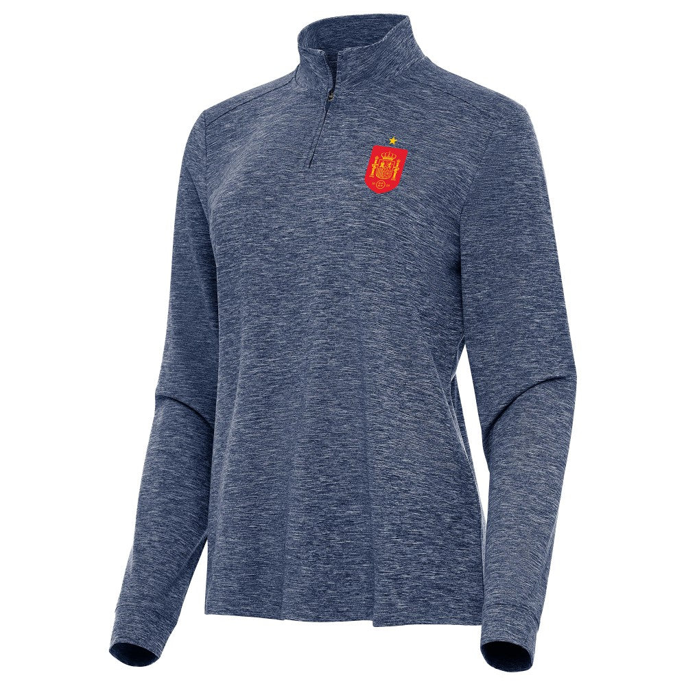 Spain National Team Antigua Women's Quarter-Zip Pullover Heather Navy