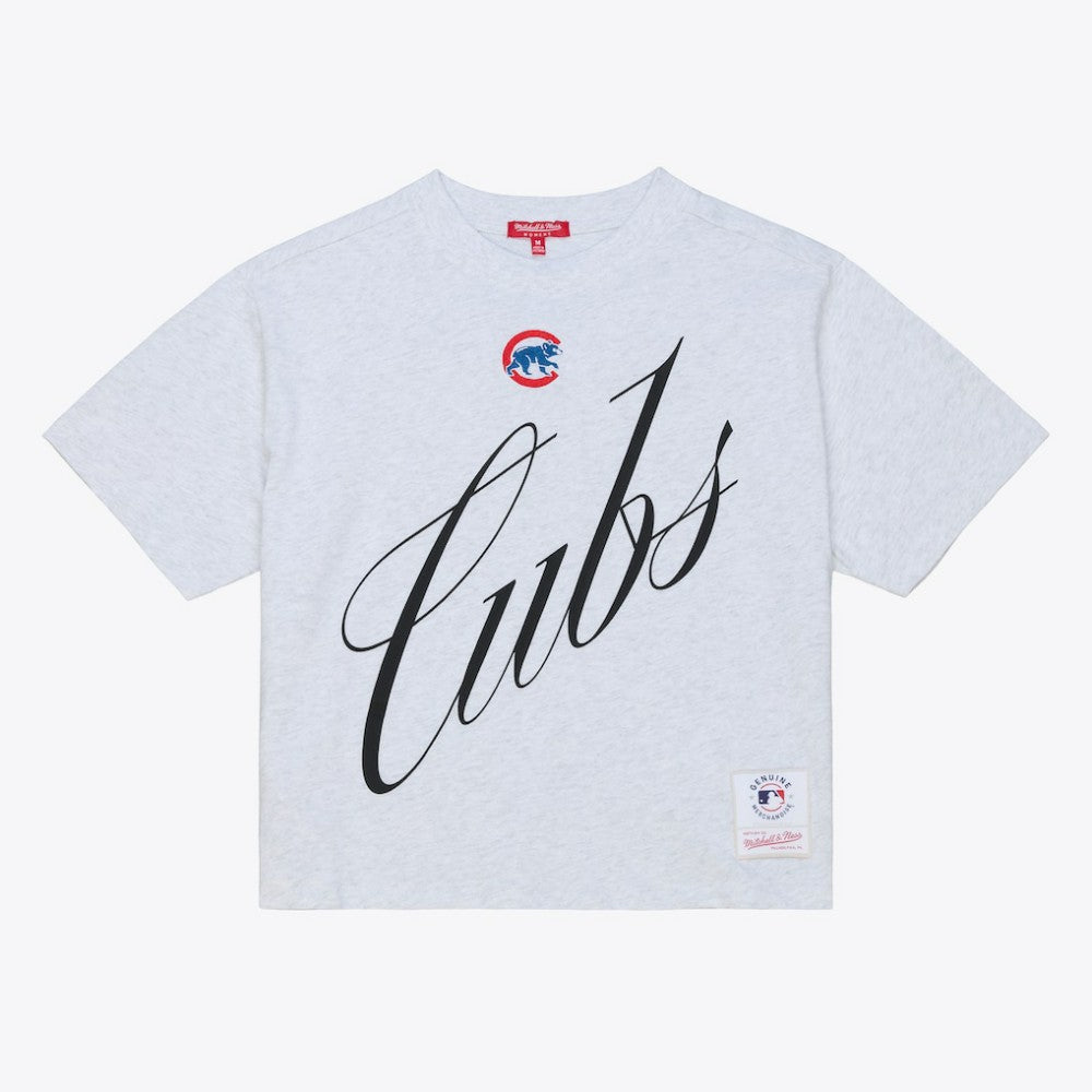 Chicago Cubs Mitchell & Ness Women's Script Cropped Boxy T-Shirt Outlet