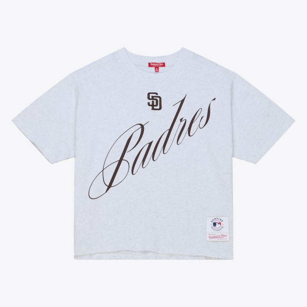 San Diego Padres Mitchell & Ness Women's Script Cropped Boxy T-Shirt Outlet