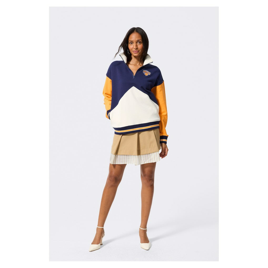 New York Knicks Terez Unisex Colorblock Quarter-Zip Pullover Navy/White