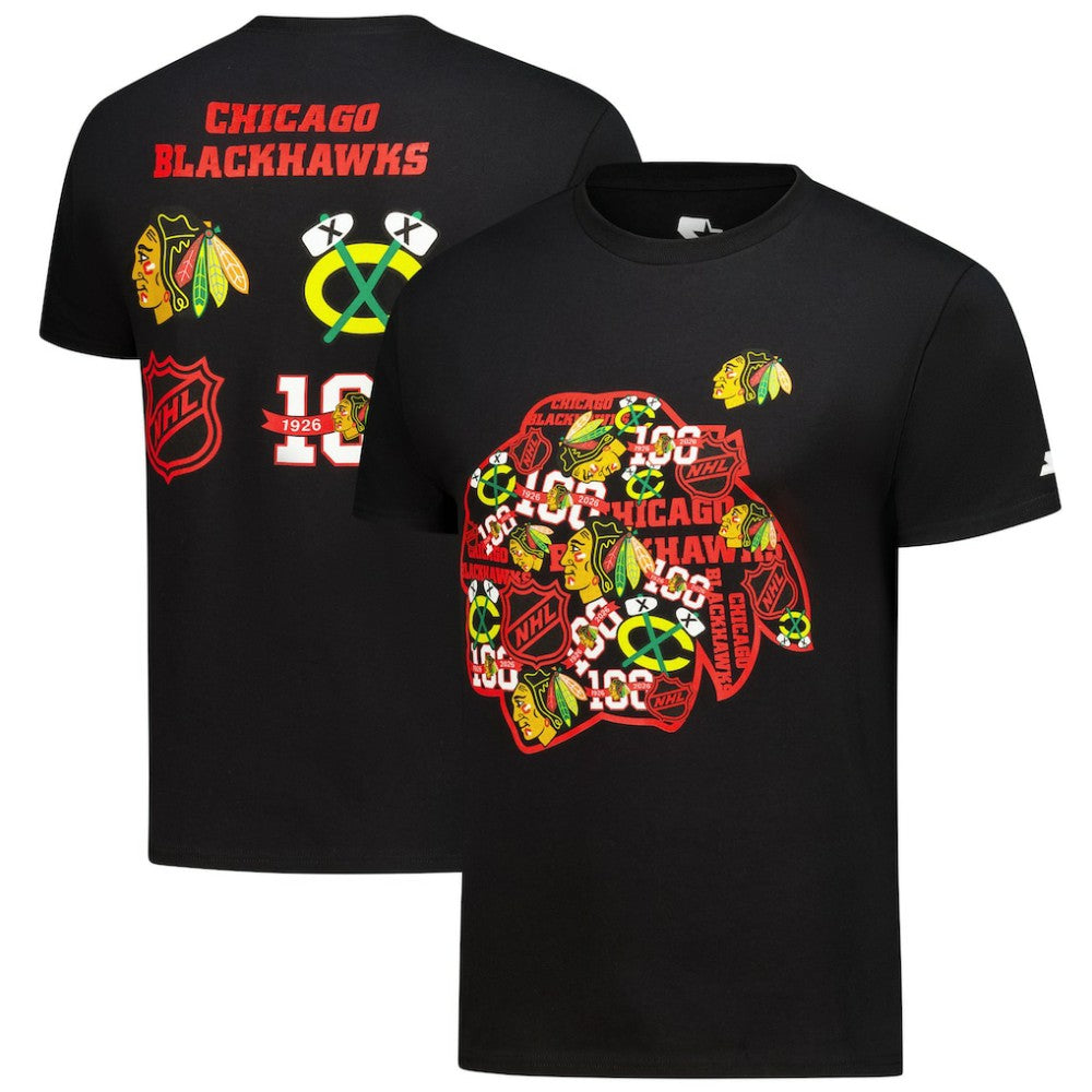 Chicago Blackhawks Starter Logo Collage T-Shirt - Black | NHL Lifestyle