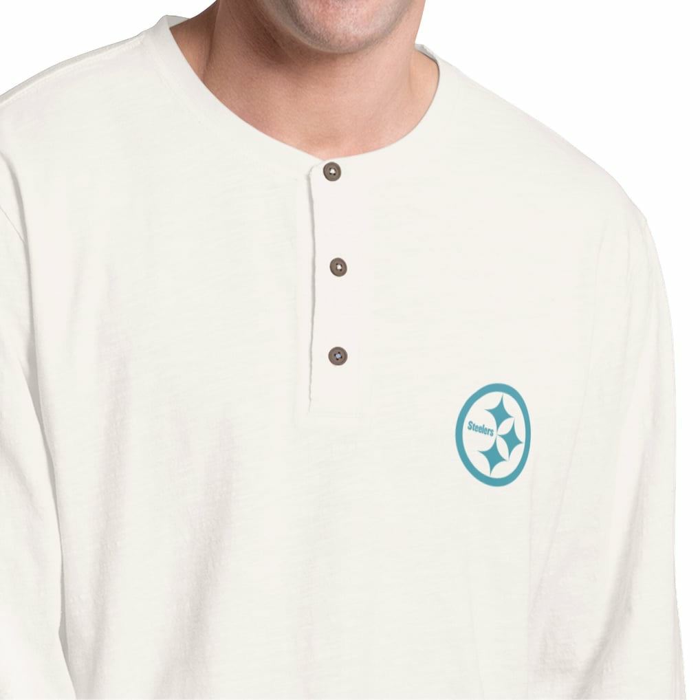 Pittsburgh Steelers Margaritaville Island Reserve Long Sleeve Slub Henley Shirt - White/Light Blue - NFL