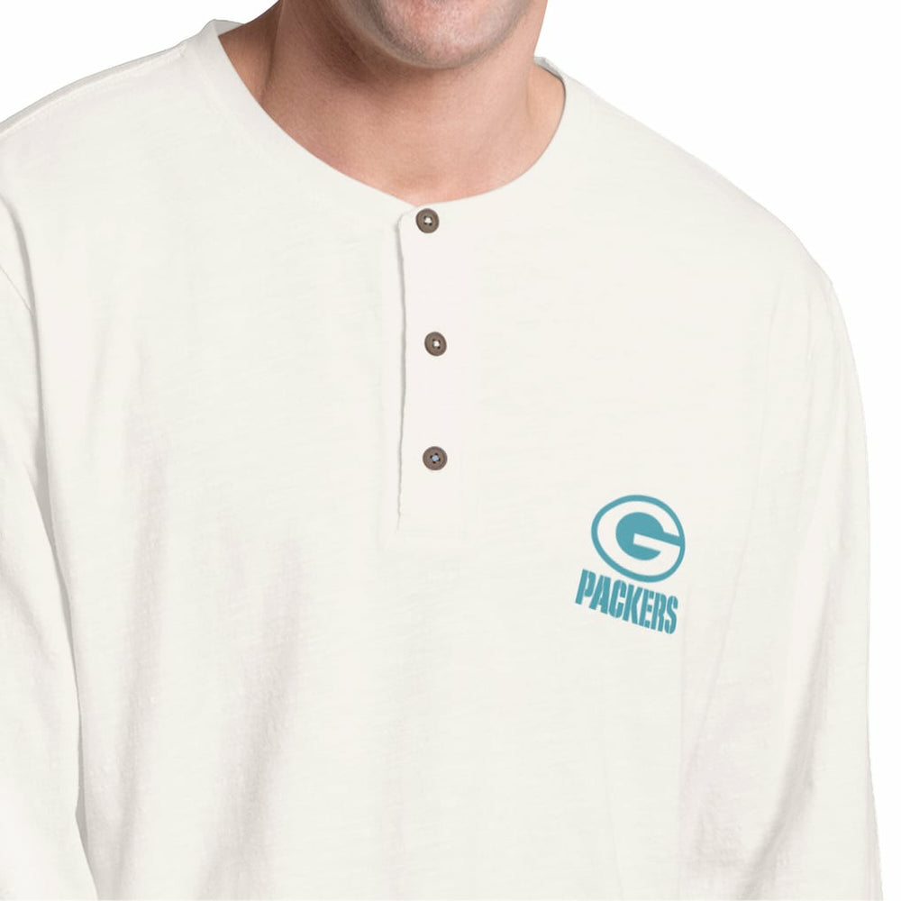 Green Bay Packers Margaritaville Island Reserve Long Sleeve Slub Henley Shirt - White/Light Blue - NFL