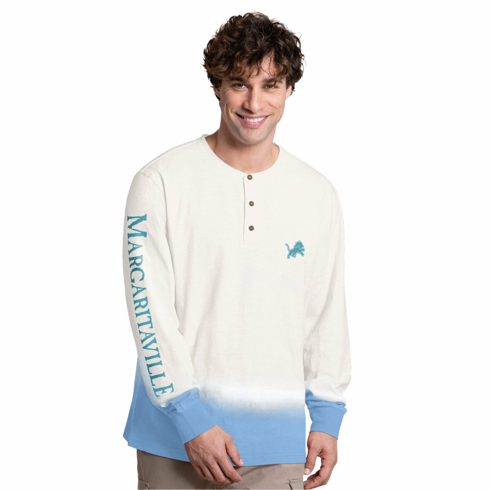 Detroit Lions Margaritaville Island Reserve Long Sleeve Slub Henley Shirt - White/Light Blue - NFL