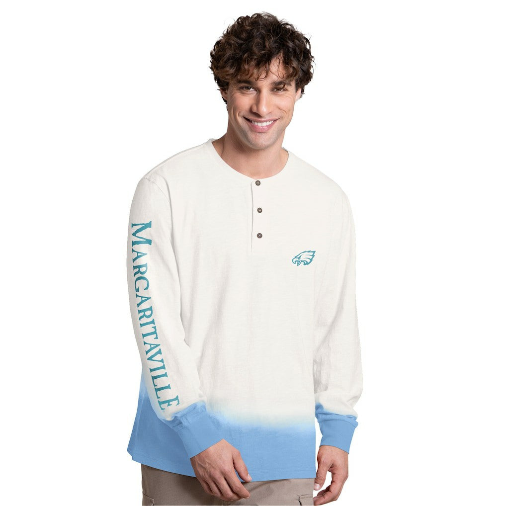 Philadelphia Eagles Margaritaville Island Reserve Long Sleeve Slub Henley Shirt - White/Light Blue - NFL