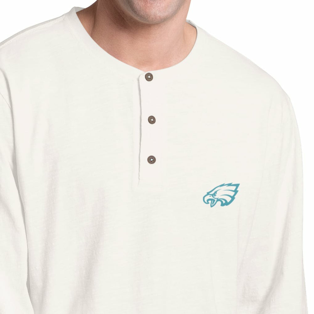 Philadelphia Eagles Margaritaville Island Reserve Long Sleeve Slub Henley Shirt - White/Light Blue - NFL