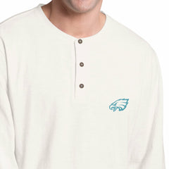 Philadelphia Eagles Margaritaville Island Reserve Long Sleeve Slub Henley Shirt - White/Light Blue - NFL