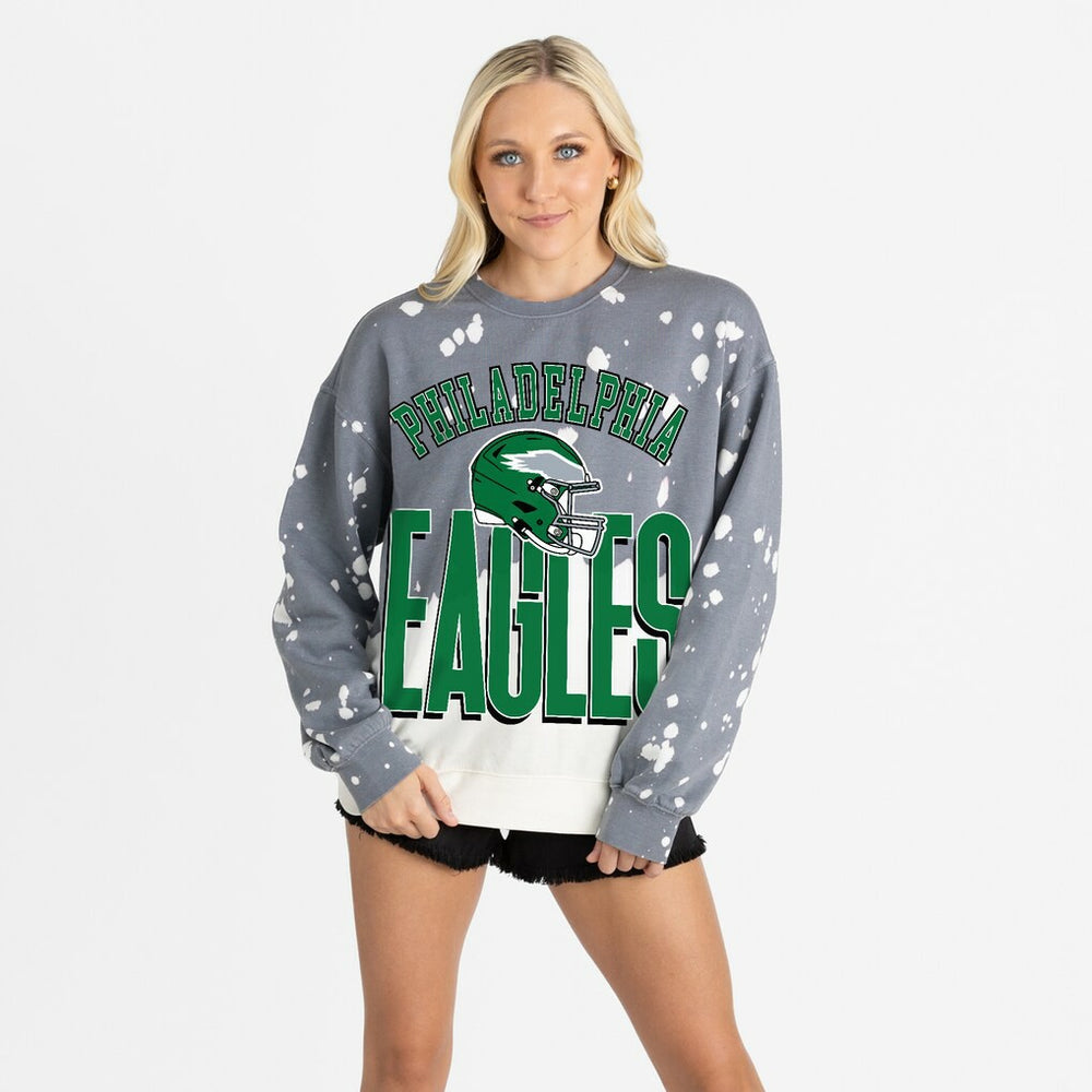 Philadelphia Eagles Gameday Couture Women's Arch Rivals Faded Wash Sweatshirt - Gray - NFL