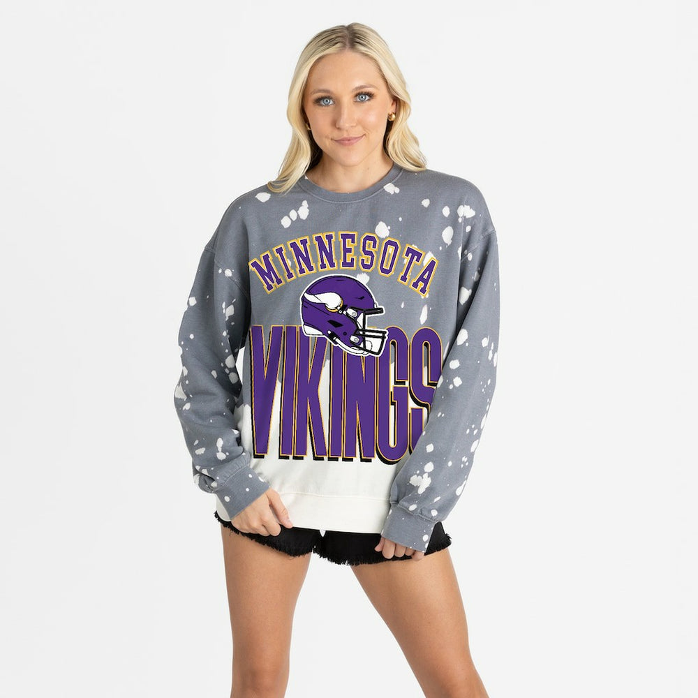 Minnesota Vikings Gameday Couture Women's Arch Rivals Faded Wash Sweatshirt - Gray - NFL