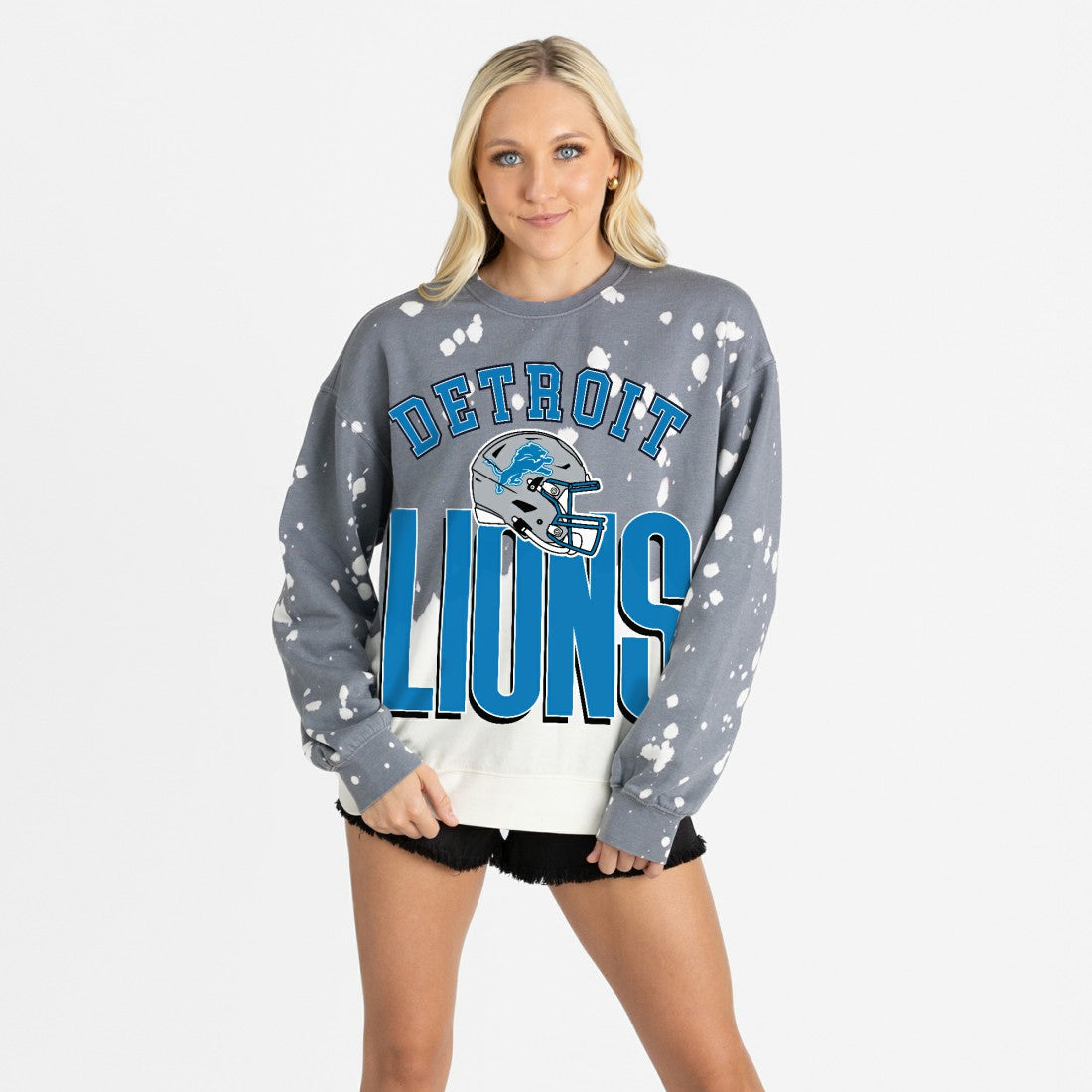 Detroit Lions Gameday Couture Women's Arch Rivals Faded Wash Sweatshirt - Gray - NFL