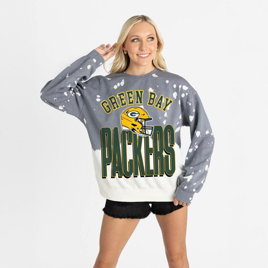Green Bay Packers Gameday Couture Women's Arch Rivals Faded Wash Sweatshirt - Gray - NFL