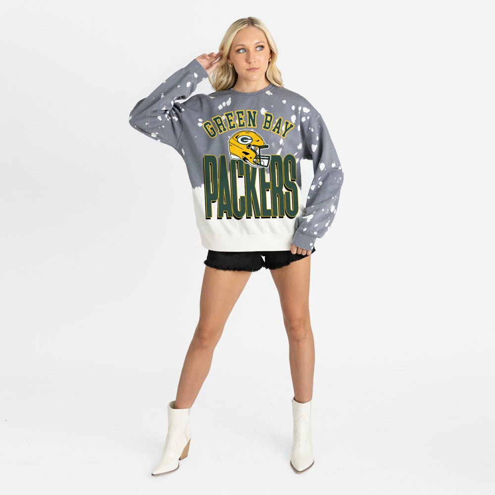 Green Bay Packers Gameday Couture Women's Arch Rivals Faded Wash Sweatshirt - Gray - NFL