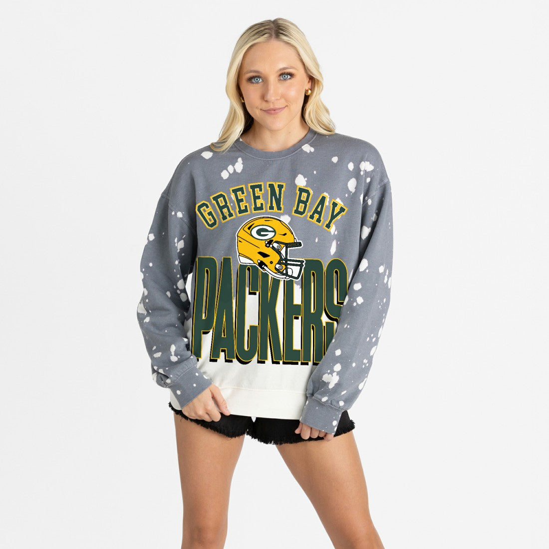 Green Bay Packers Gameday Couture Women's Arch Rivals Faded Wash Sweatshirt - Gray - NFL