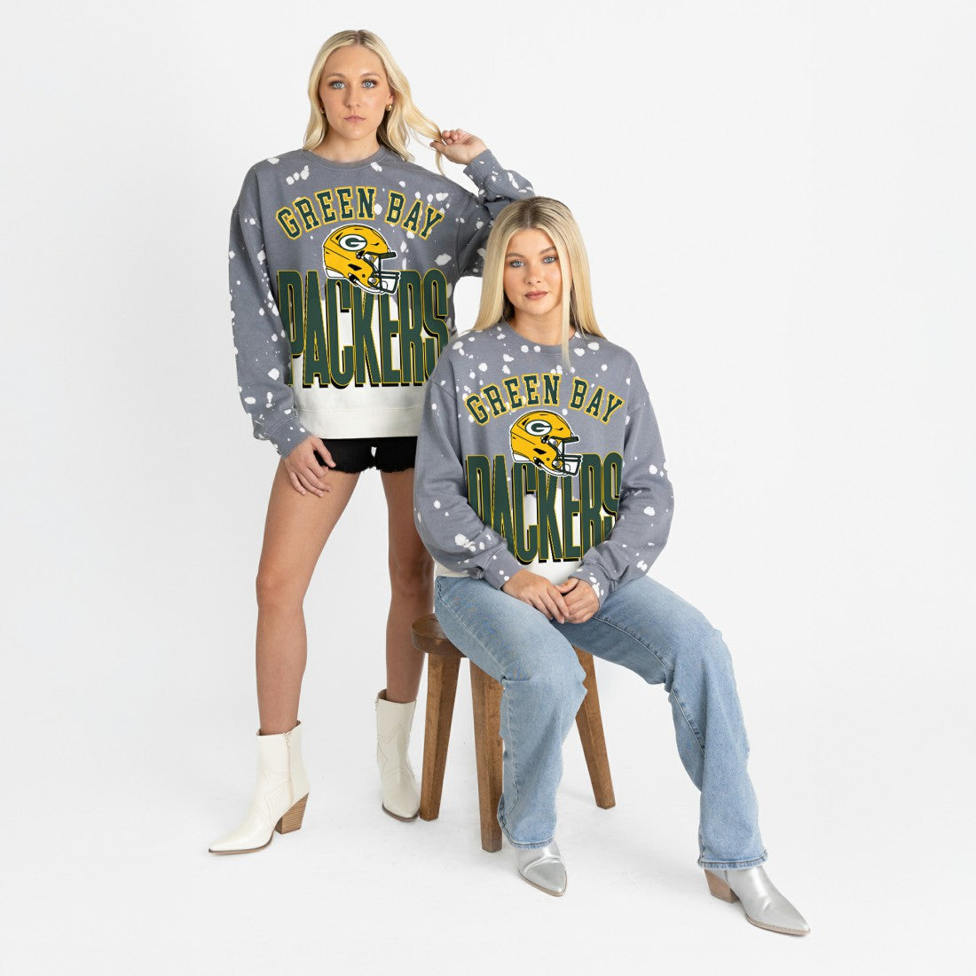 Green Bay Packers Gameday Couture Women's Arch Rivals Faded Wash Sweatshirt - Gray - NFL