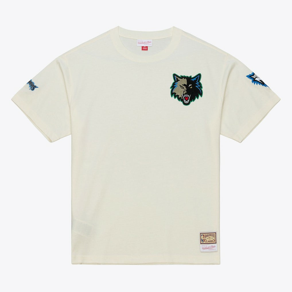 Mitchell & Ness Minnesota Timberwolves Hardwood Classics Chainstitch Premium T-Shirt Cream