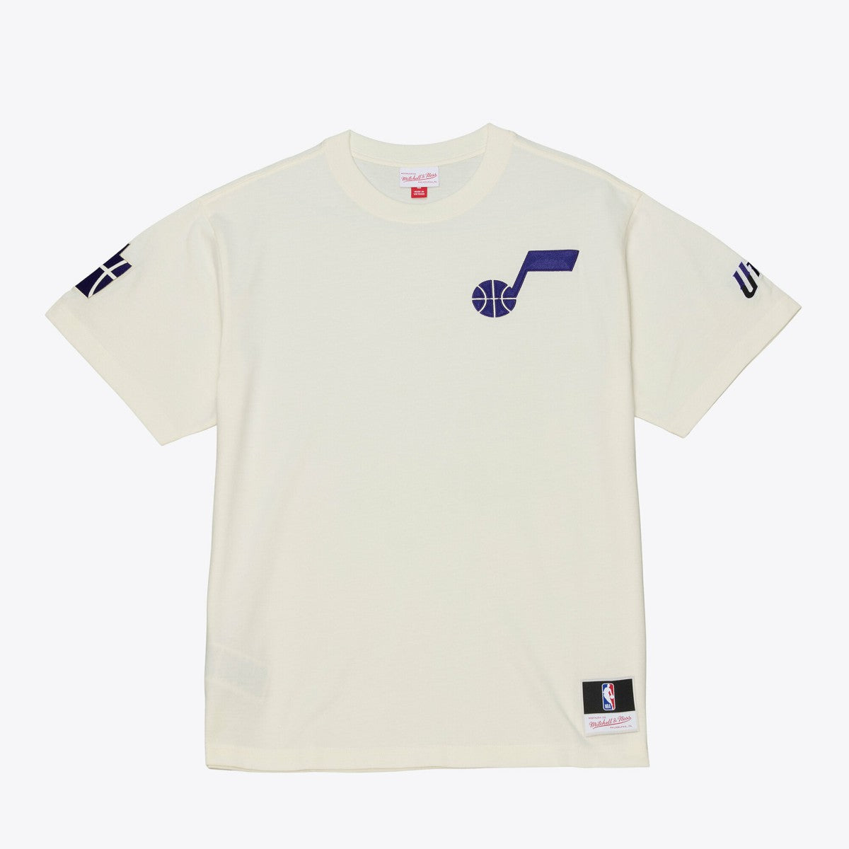 Mitchell & Ness Utah Jazz Hardwood Classics Chainstitch Premium T-Shirt Cream