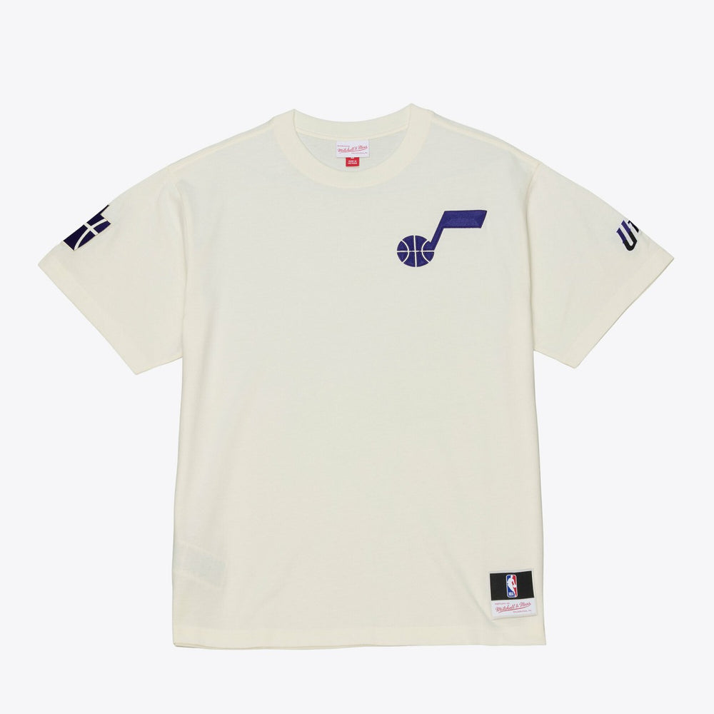 Mitchell & Ness Utah Jazz Hardwood Classics Chainstitch Premium T-Shirt Cream