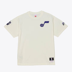 Mitchell & Ness Utah Jazz Hardwood Classics Chainstitch Premium T-Shirt Cream