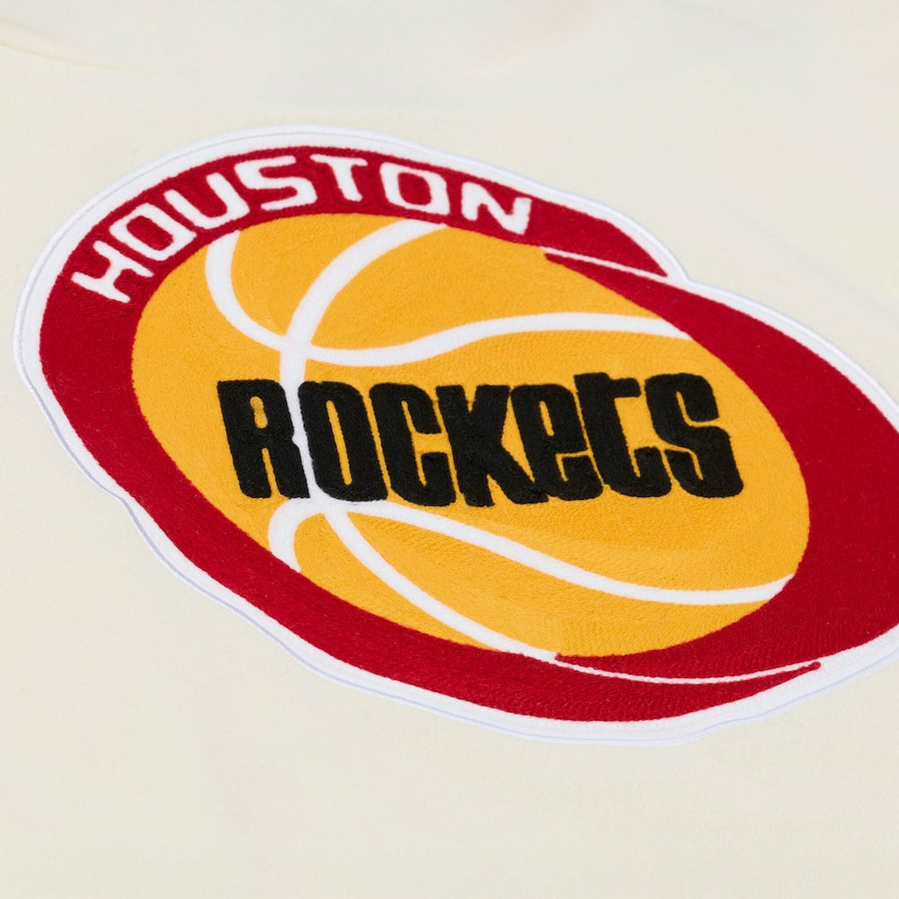 Mitchell & Ness Houston Rockets Hardwood Classics Chainstitch Premium Fleece Hoodie Cream