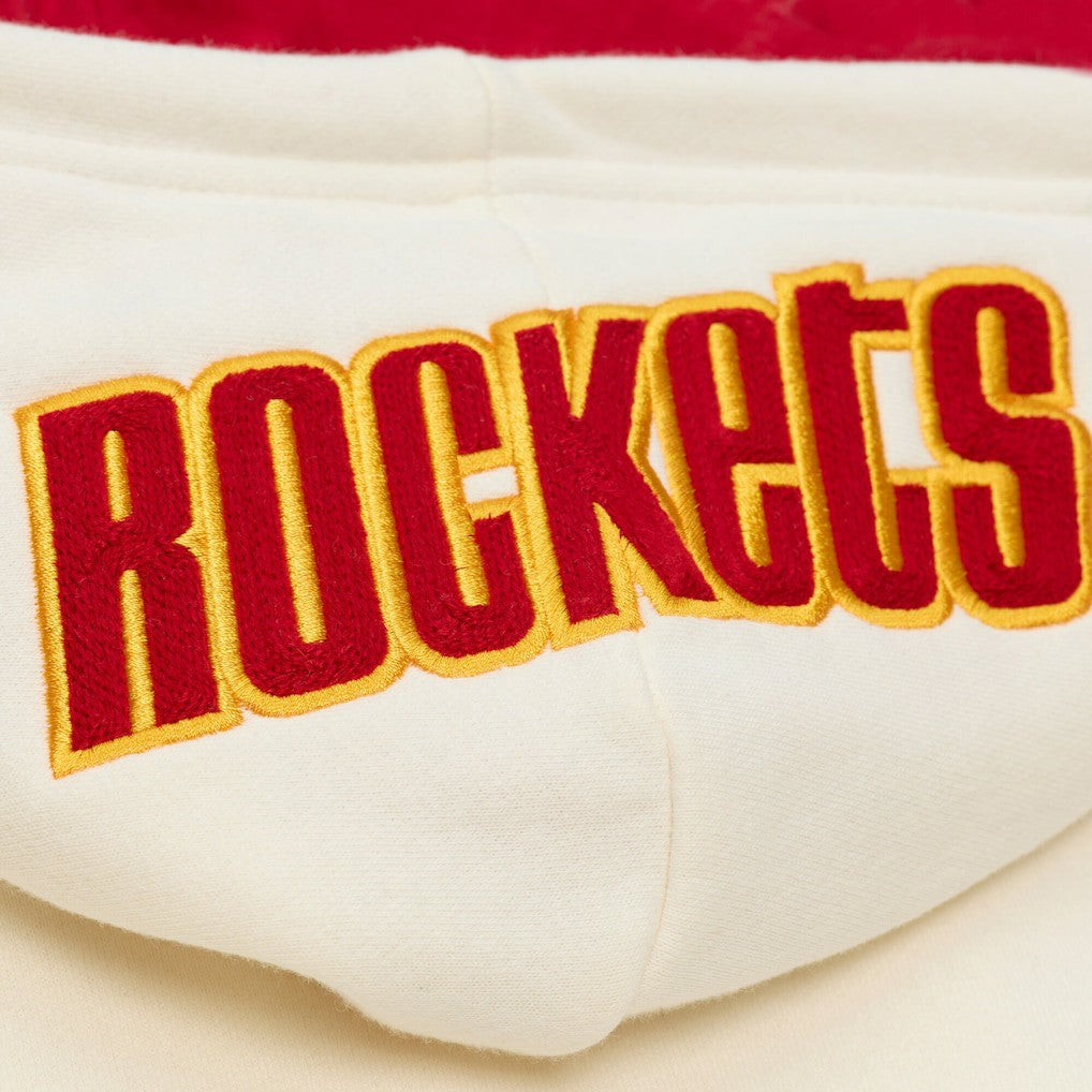 Mitchell & Ness Houston Rockets Hardwood Classics Chainstitch Premium Fleece Hoodie Cream