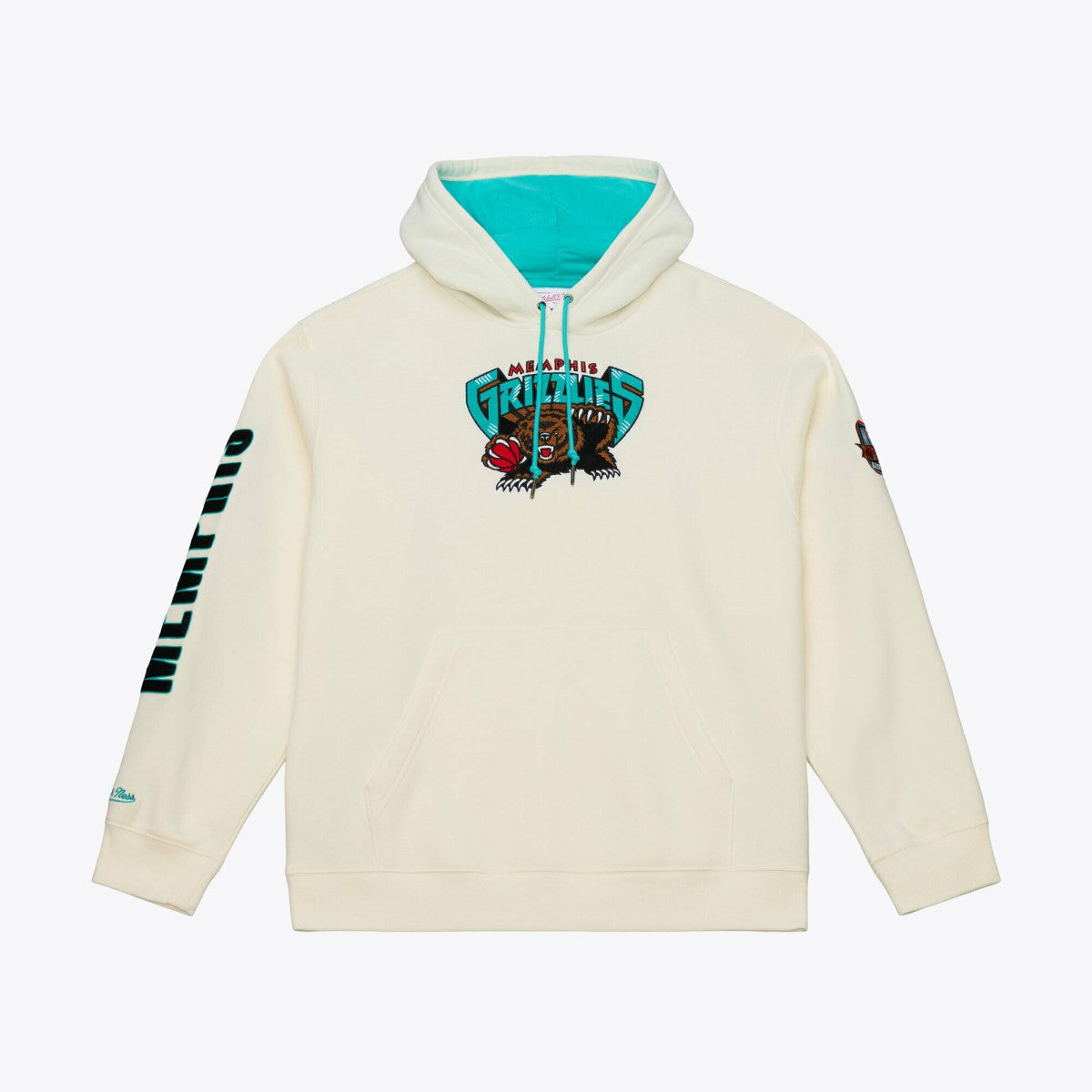 Mitchell & Ness Memphis Grizzlies Hardwood Classics Chainstitch Premium Fleece Hoodie Cream