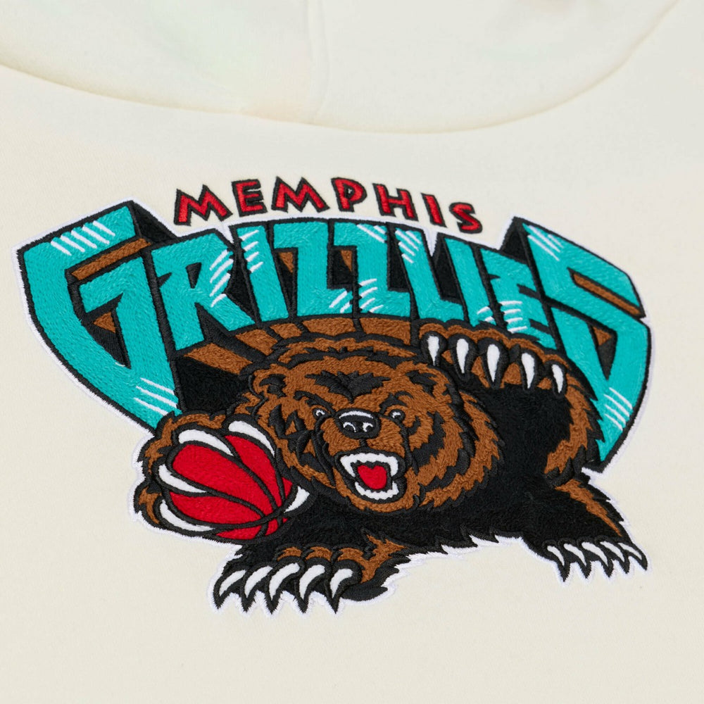 Mitchell & Ness Memphis Grizzlies Hardwood Classics Chainstitch Premium Fleece Hoodie Cream