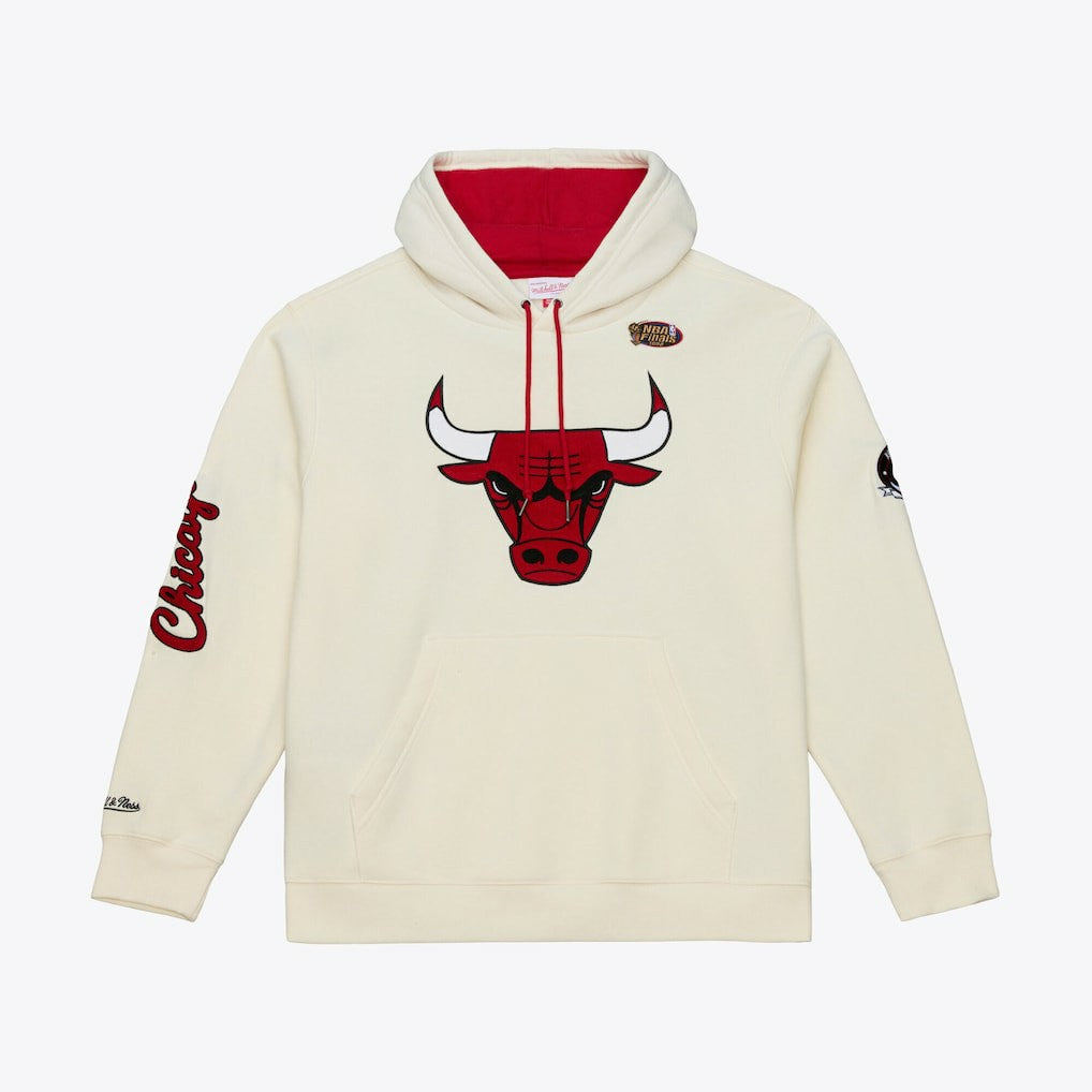 Mitchell & Ness Chicago Bulls Hardwood Classics Chainstitch Premium Fleece Hoodie Cream