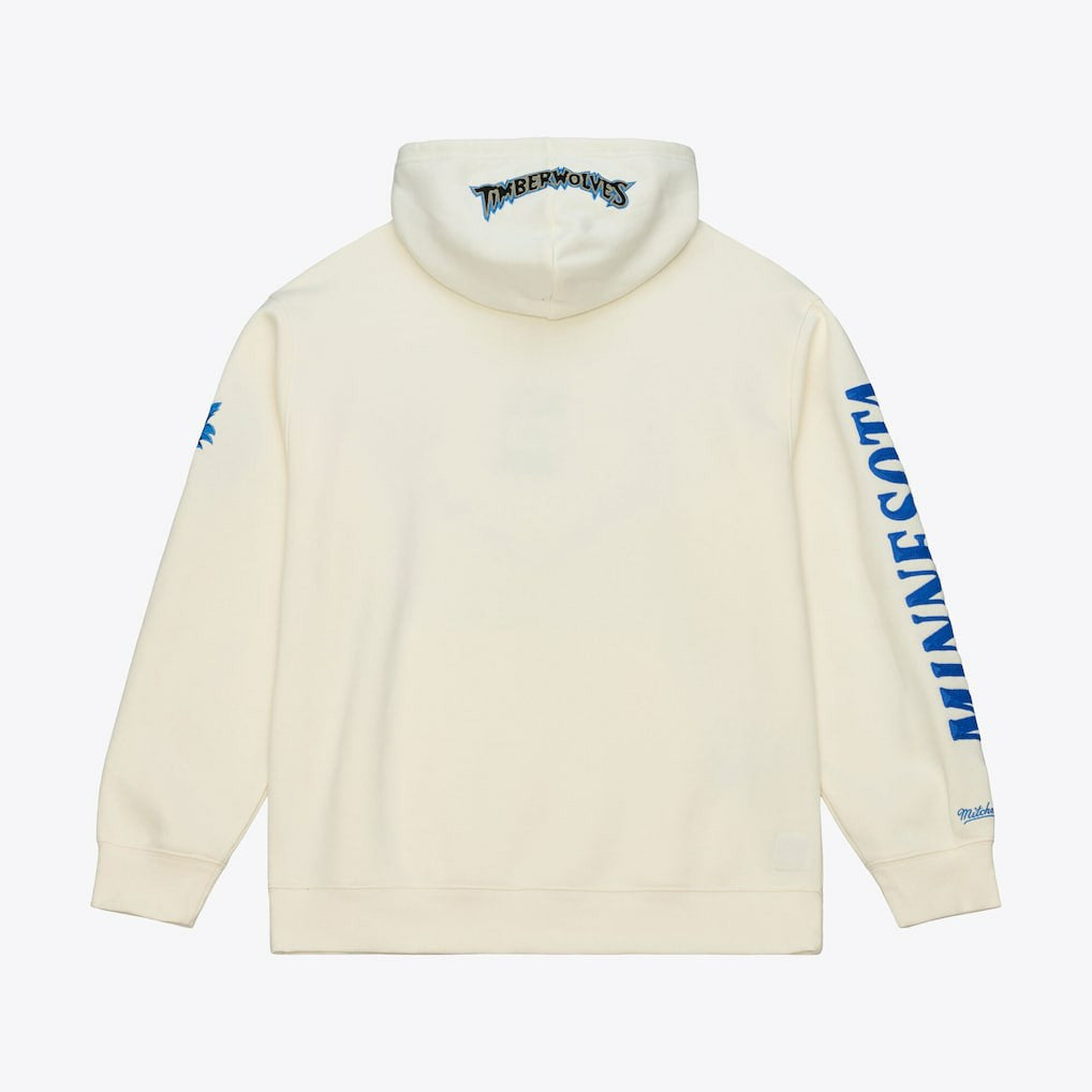 Mitchell & Ness Minnesota Timberwolves Hardwood Classics Chainstitch Premium Fleece Hoodie Cream