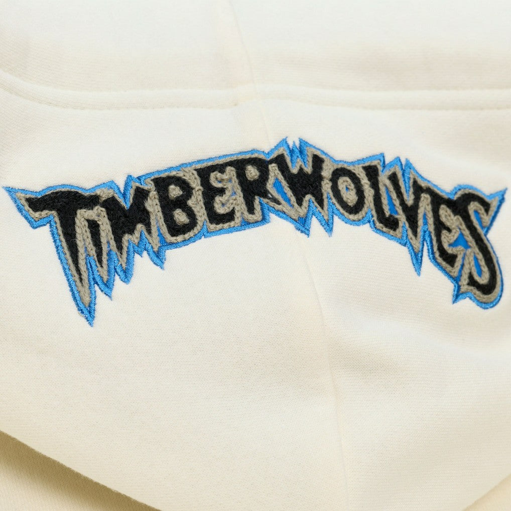 Mitchell & Ness Minnesota Timberwolves Hardwood Classics Chainstitch Premium Fleece Hoodie Cream