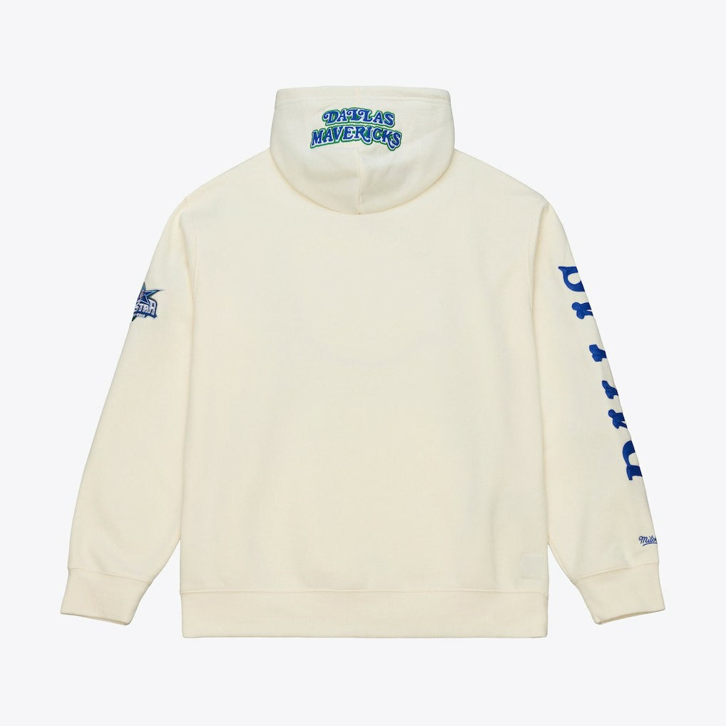 Mitchell & Ness Dallas Mavericks Hardwood Classics Chainstitch Premium Fleece Hoodie Cream
