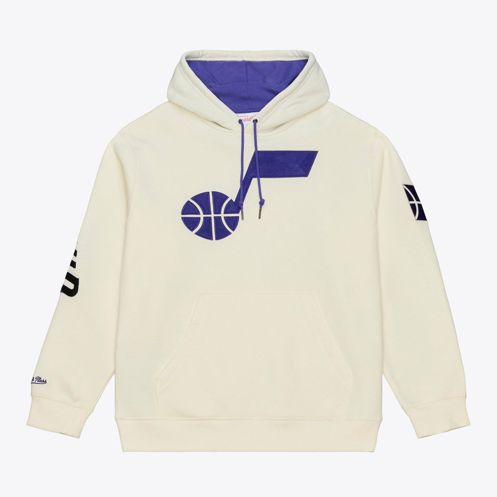 Mitchell & Ness Utah Jazz Hardwood Classics Chainstitch Premium Fleece Hoodie Cream