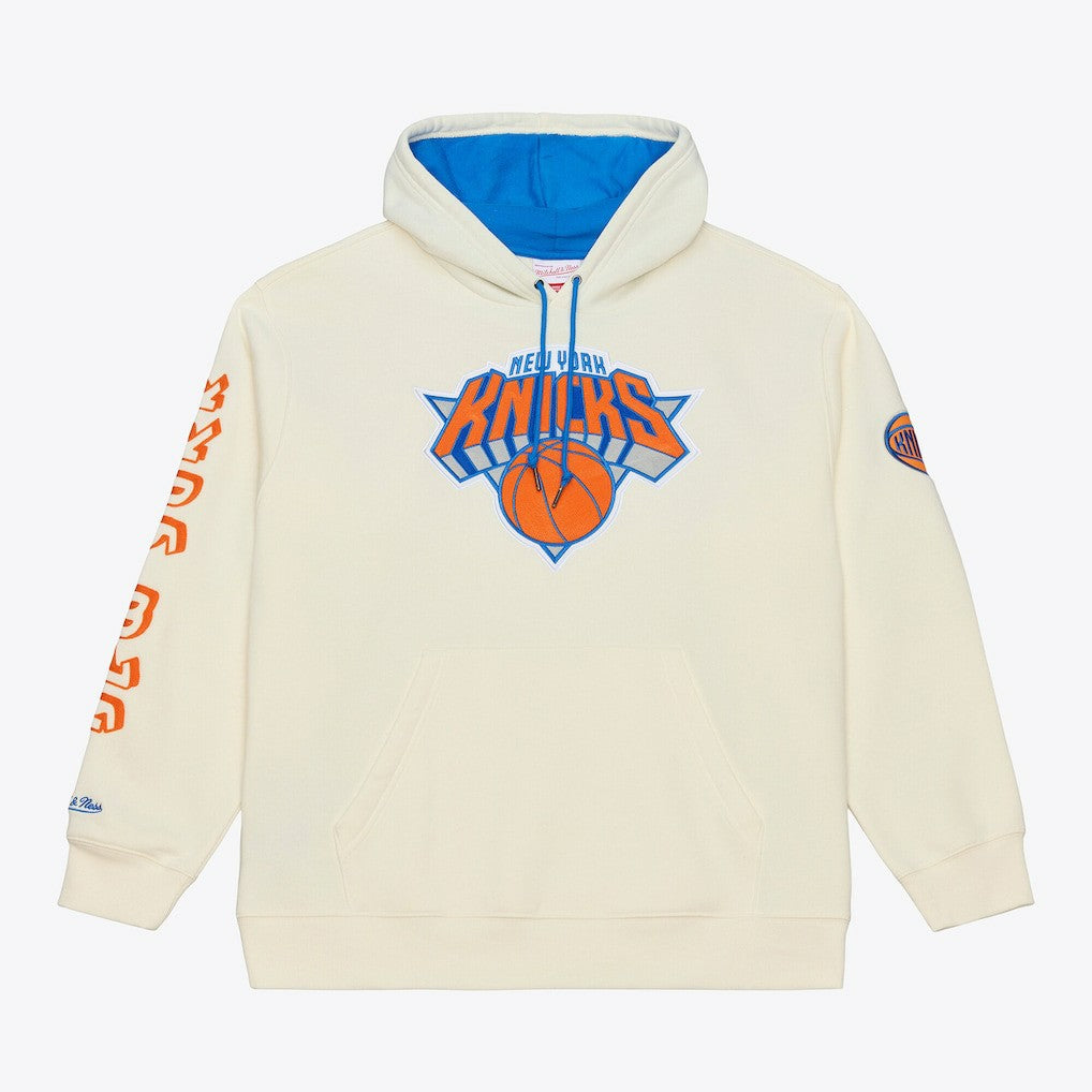 Mitchell & Ness New York Knicks Hardwood Classics Chainstitch Premium Fleece Hoodie Cream