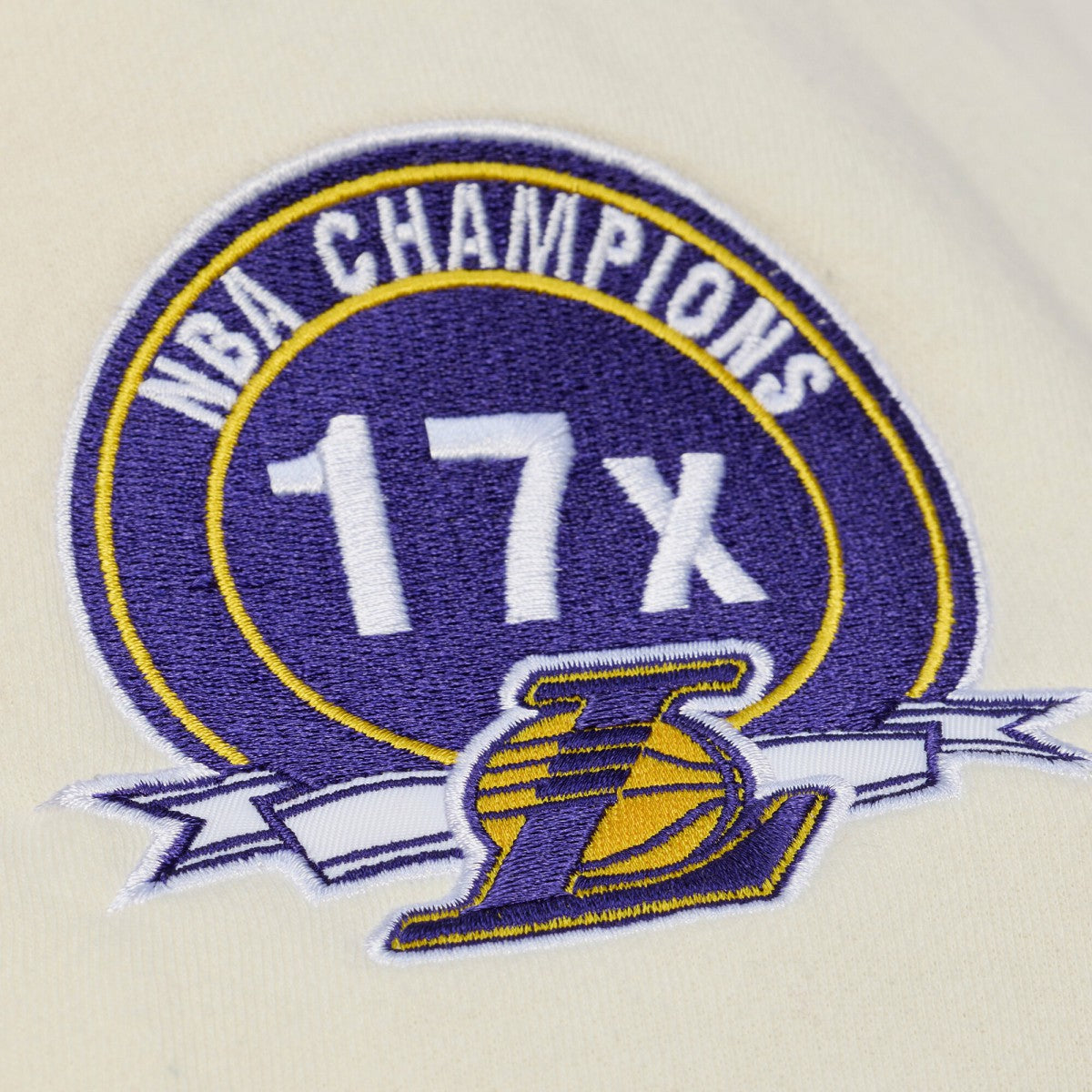 Mitchell & Ness Los Angeles Lakers Hardwood Classics Chainstitch Premium Fleece Hoodie Cream